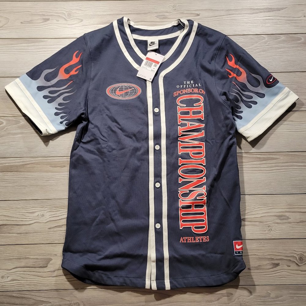 Nike Americana Button Up Jersey Men's Size Large Blue [DV9642-437] $85